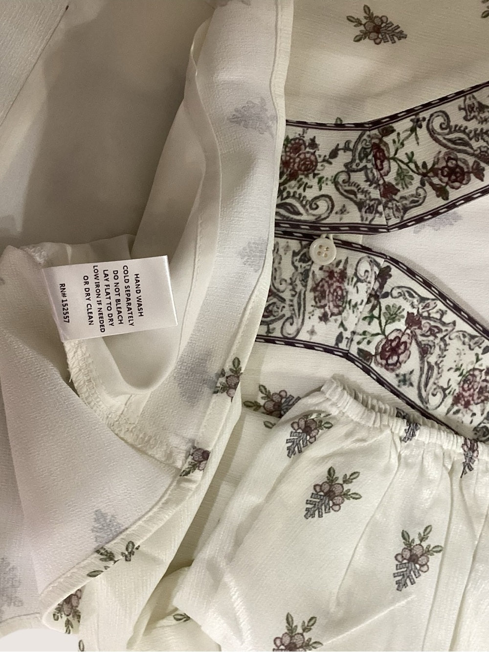 Polagram Cream Floral Border Print Blouse