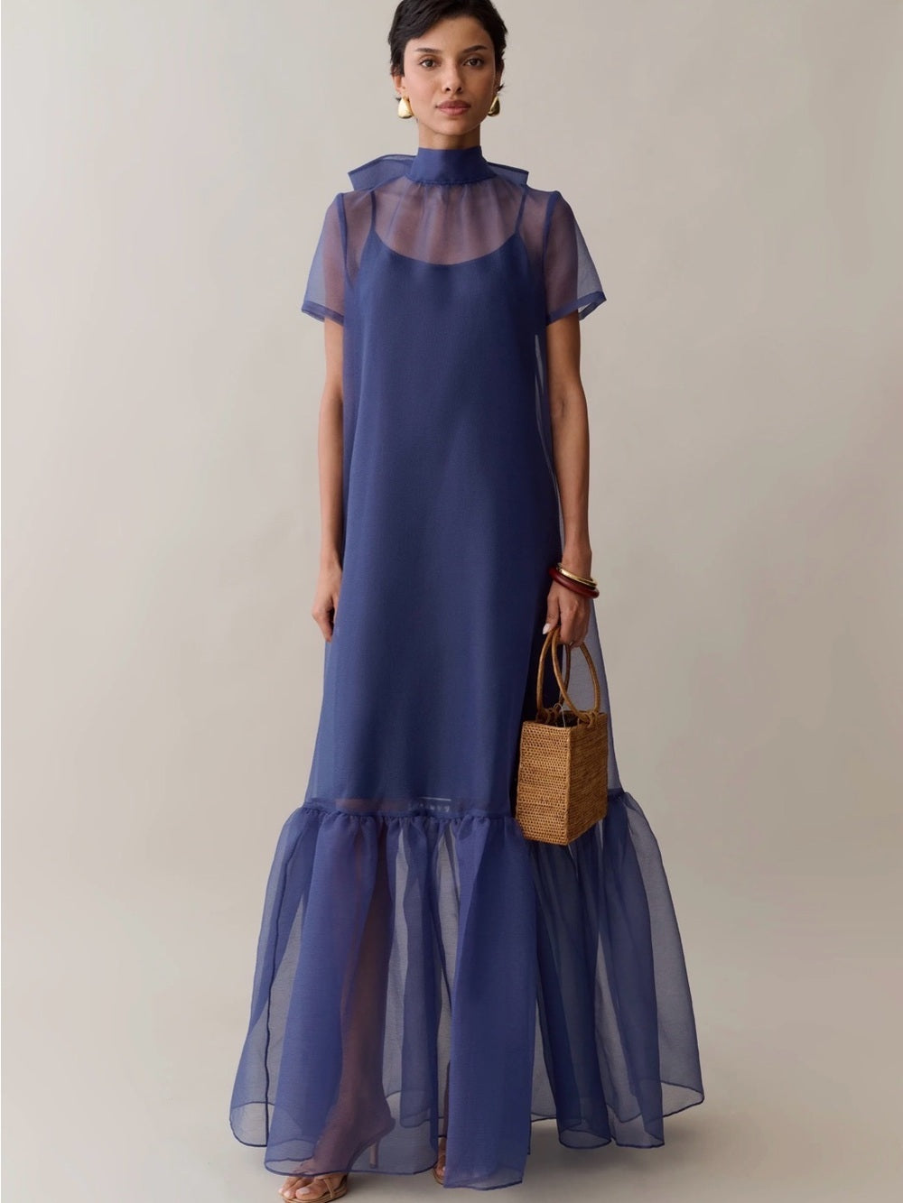 CAARA Melody Navy Organza Maxi Dress with Slip