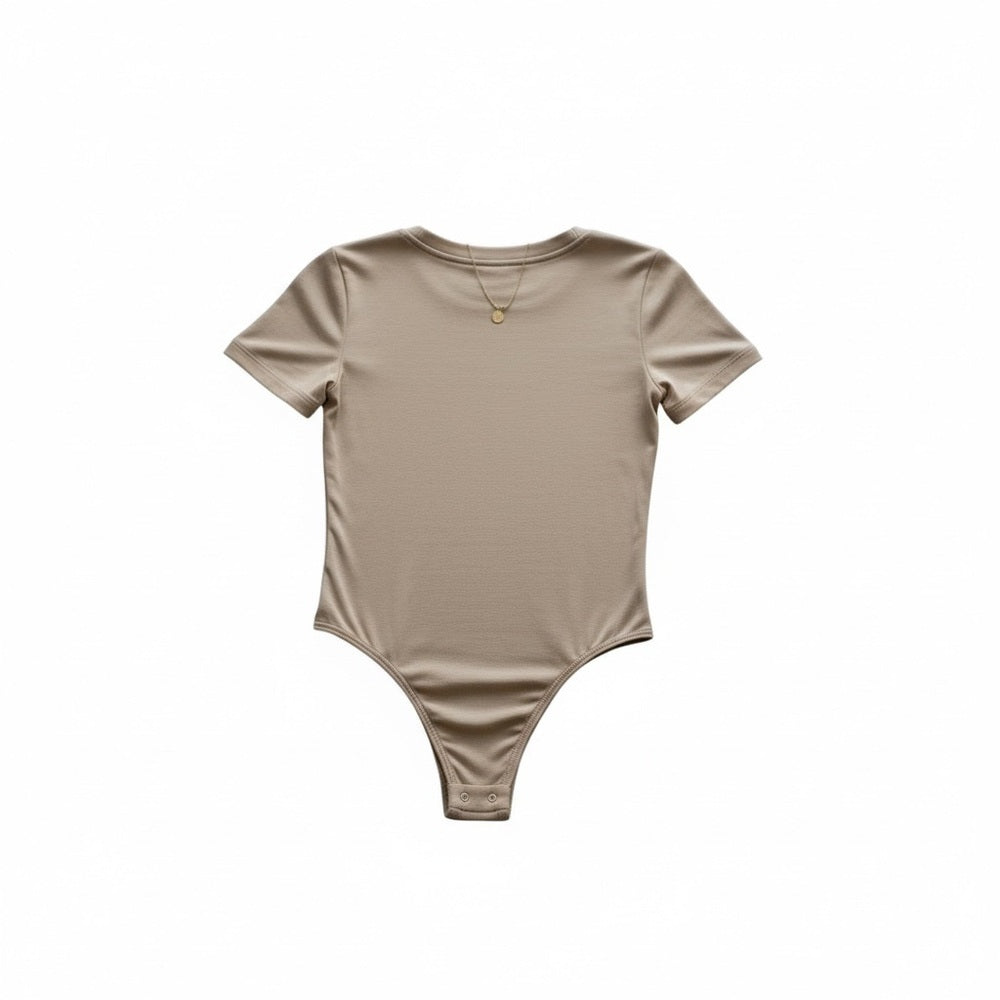 Dynamic Taupe Double-Lined Short Sleeve Bodysuit