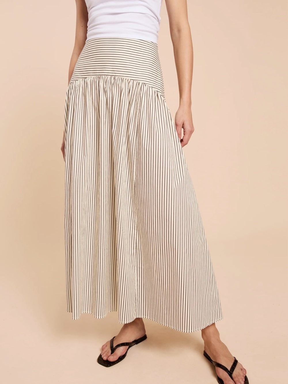 CAARA Vashti Cream and Brown Striped Maxi Skirt