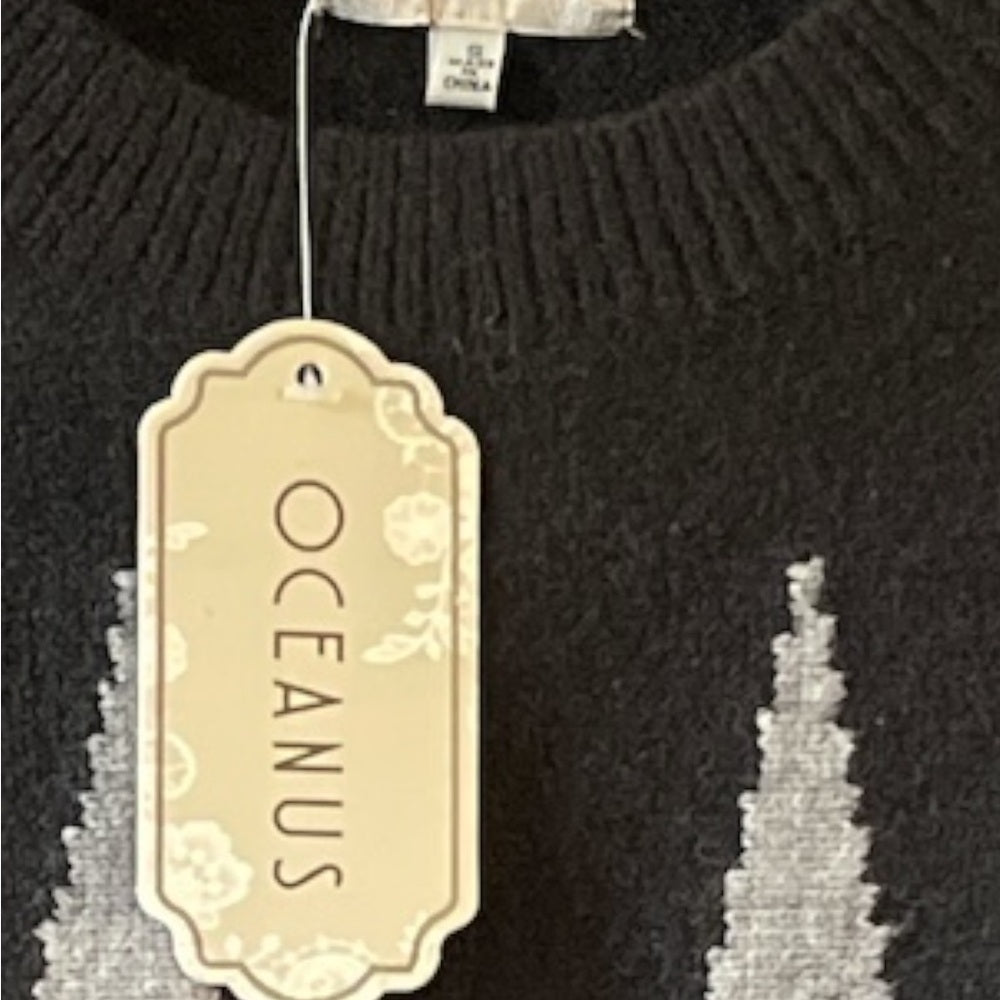 Oceanus Black and Gray Tassel Colorblock Sweater