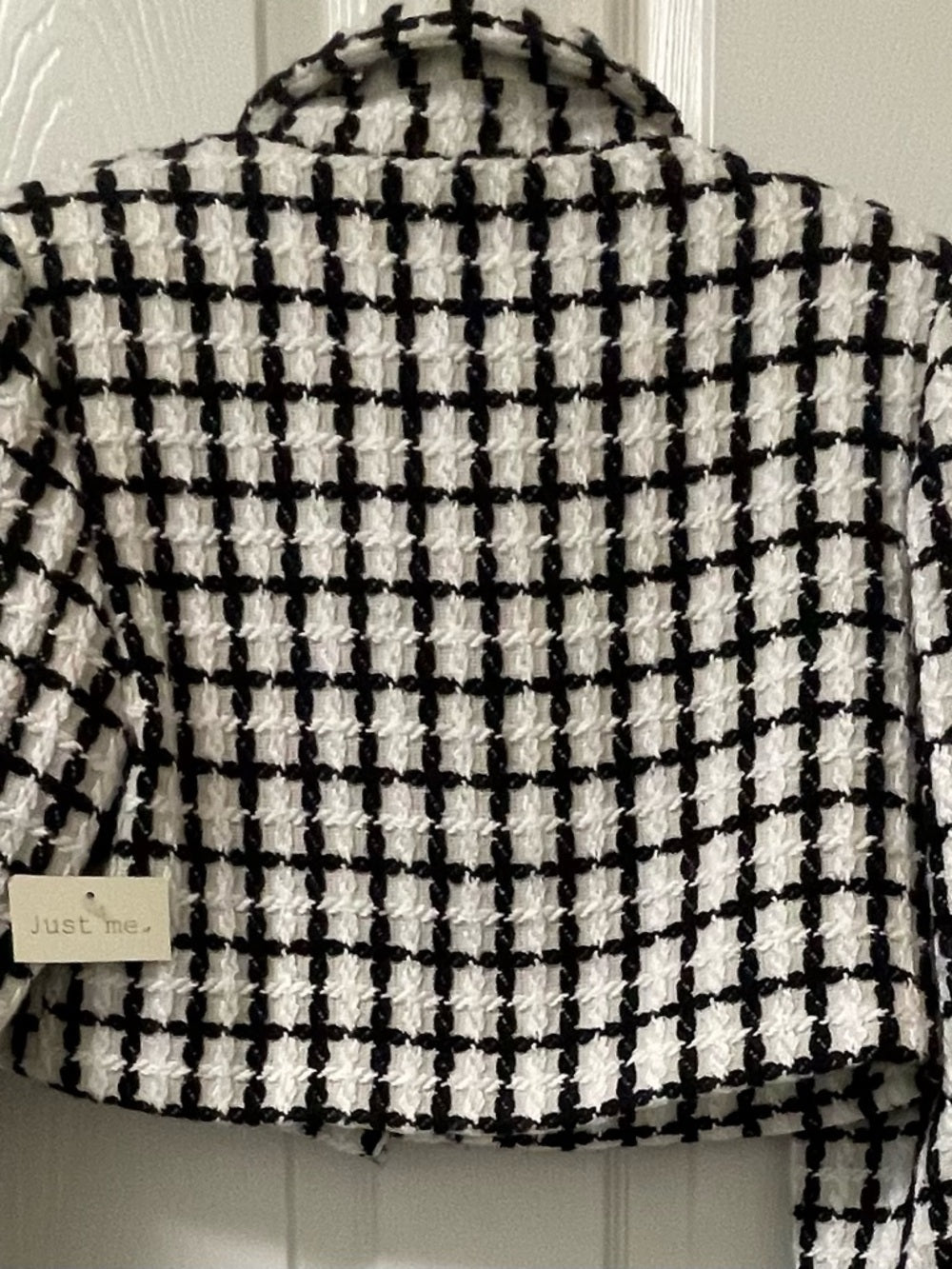 Just Me Black and White Windowpane Cropped Jacket
