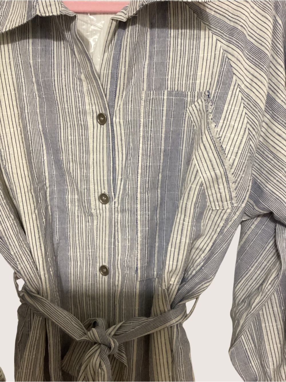 Striped Shirt Dress with Raw Hem