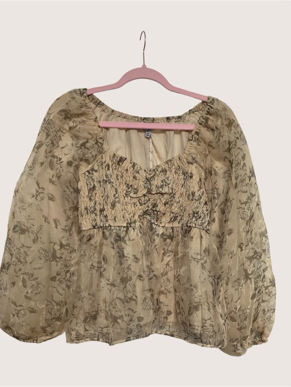 Polagram Neutral Floral Smocked Blouse