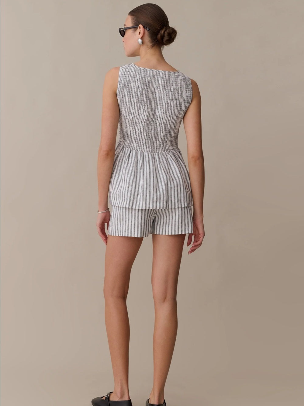 kourt Veronica Striped Linen Shorts Set