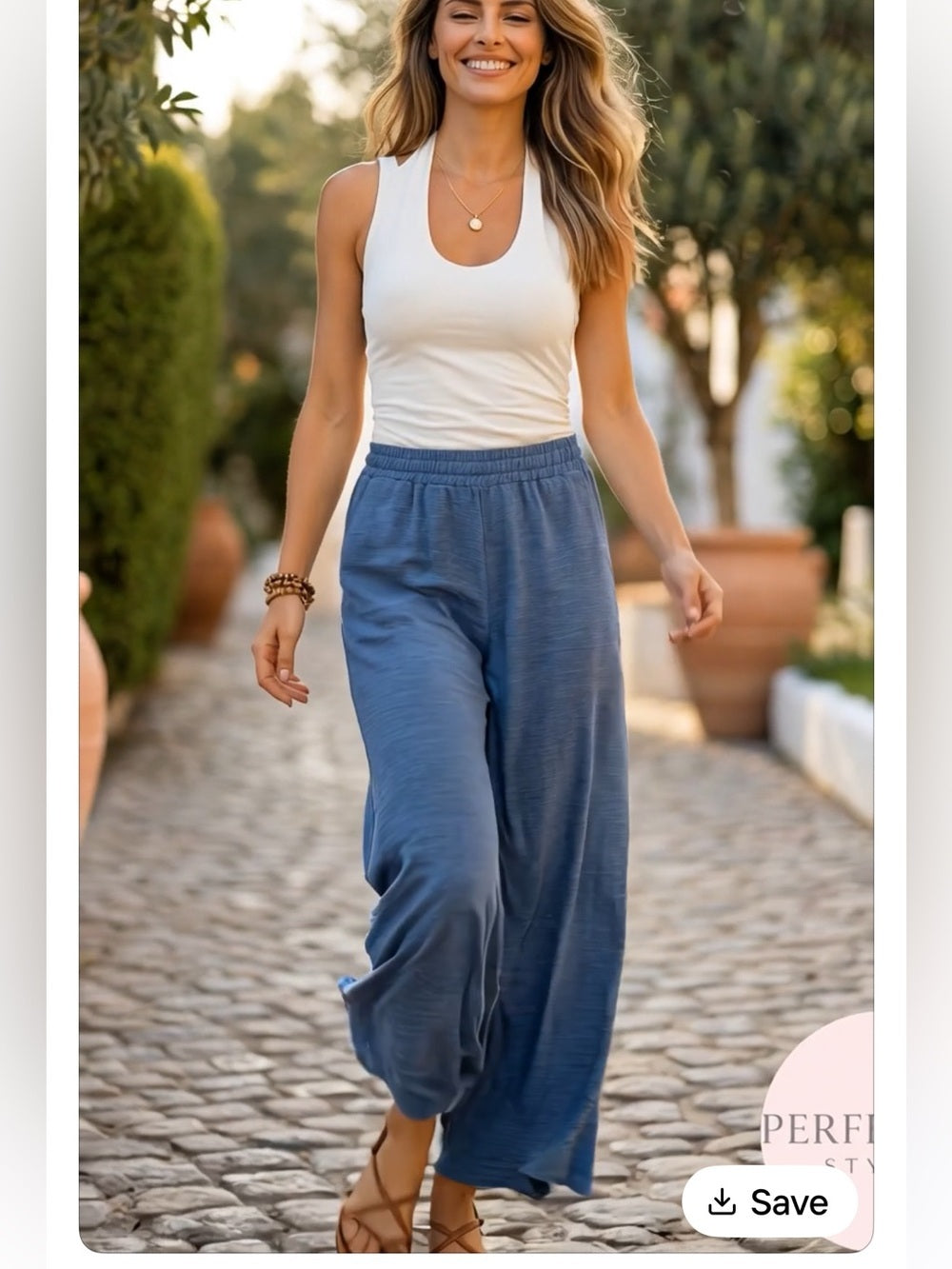 Zenana Dusty Blue Cotton Slub Wide-Leg Pants