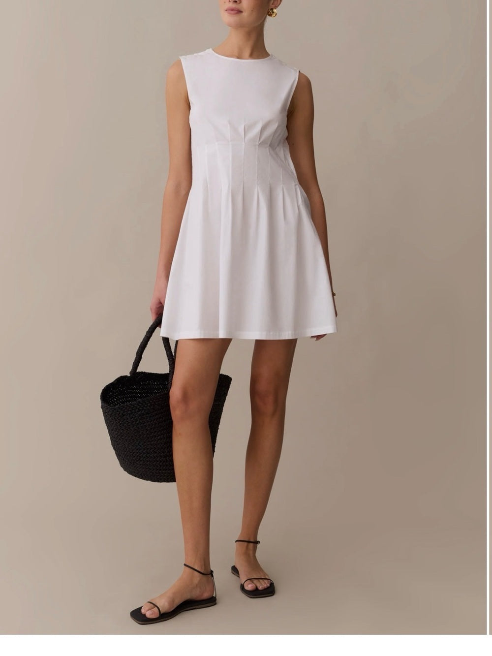 kourt Virginia White Cotton Pintuck Mini Dress