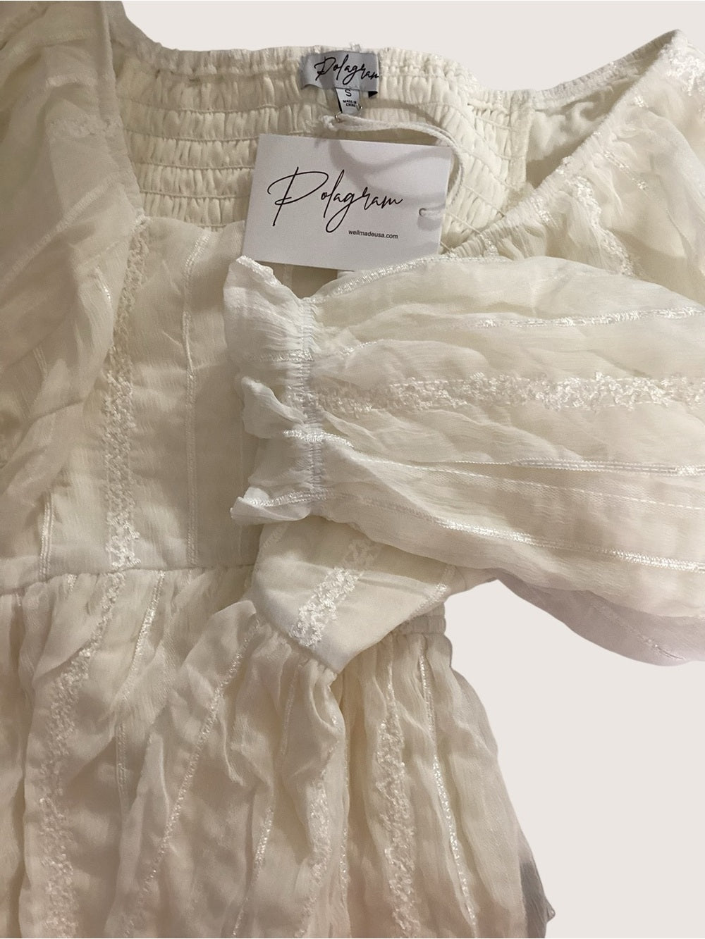 Polagram Ivory Textured Peasant Blouse