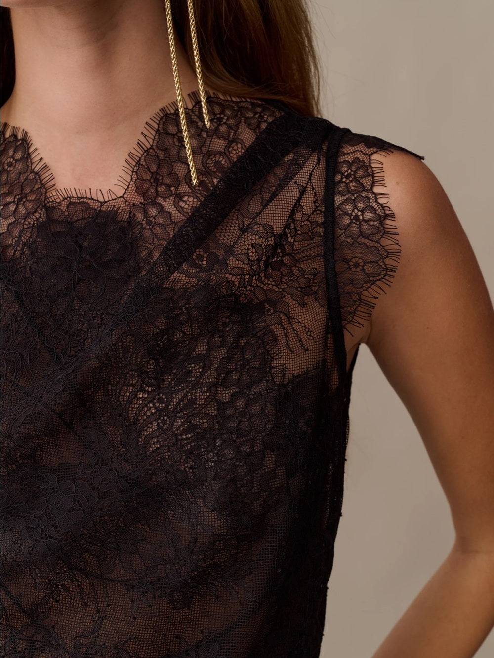 o.p.t Clarissa Black Sheer Lace High-Neck Top
