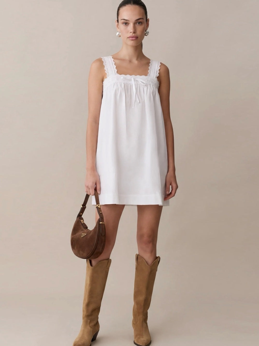 kourt Beverly White Cotton Lace Mini Dress