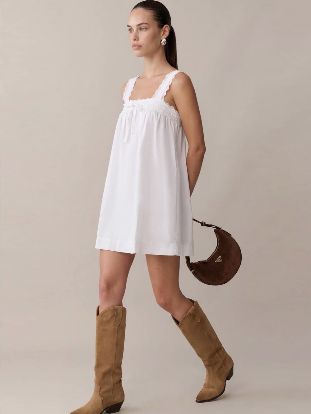 kourt Beverly White Cotton Lace Mini Dress