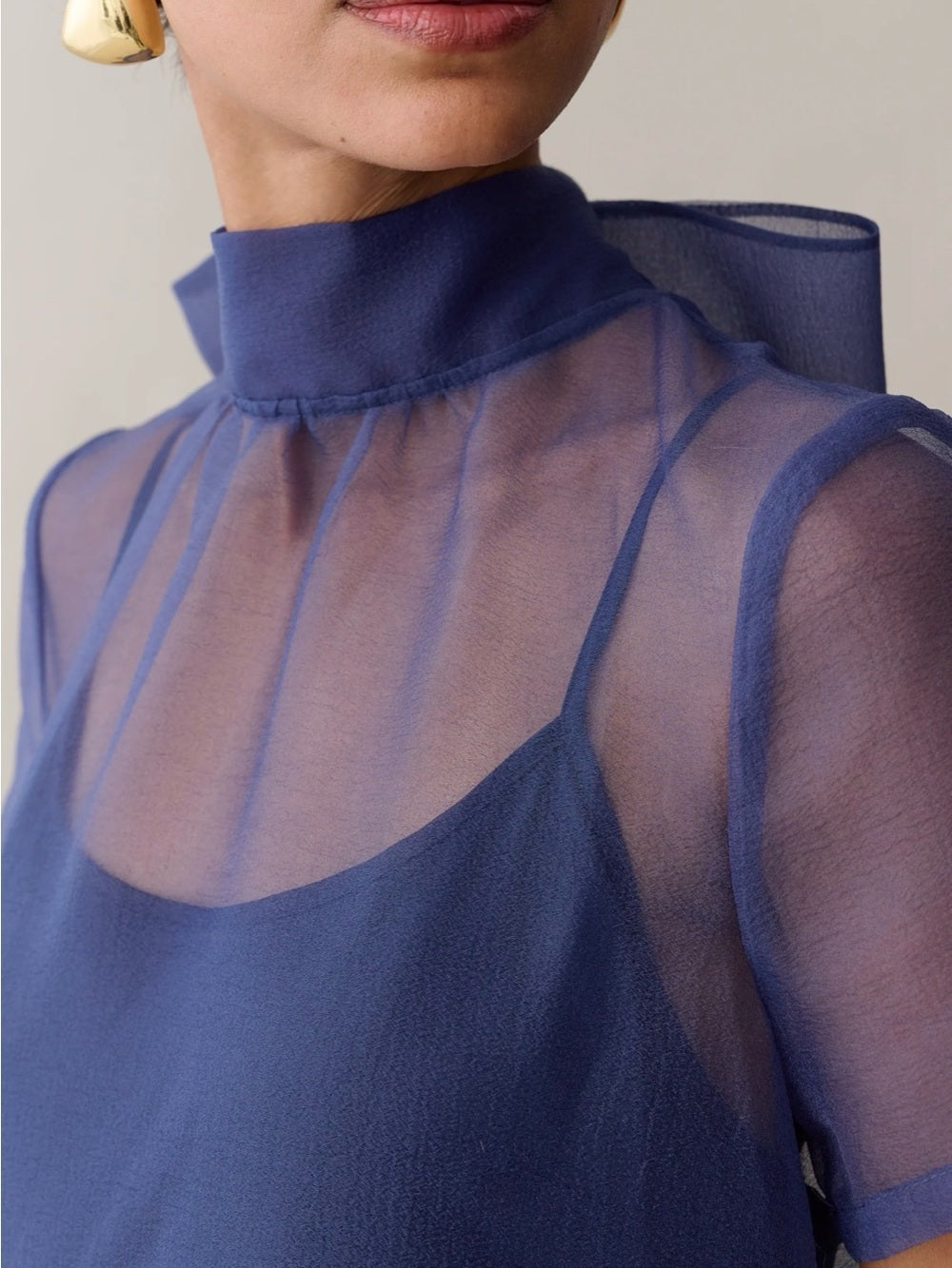 CAARA Melody Navy Organza Maxi Dress with Slip