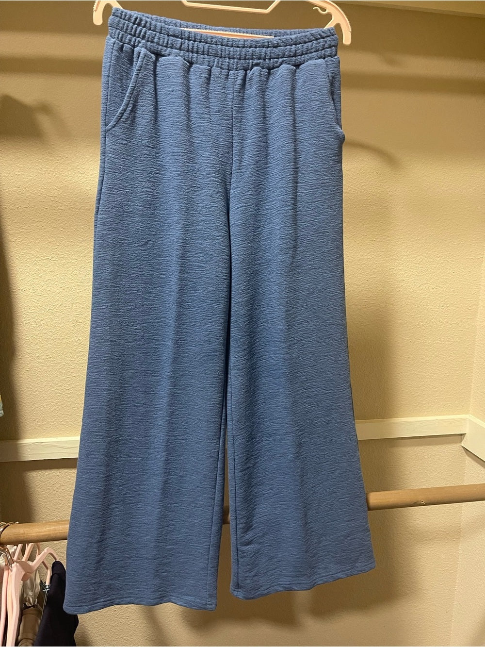 Zenana Dusty Blue Cotton Slub Wide-Leg Pants