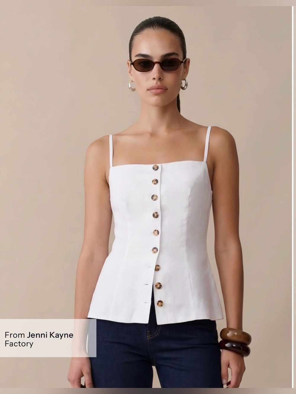 kourt Cecille White Linen Button-Front Top