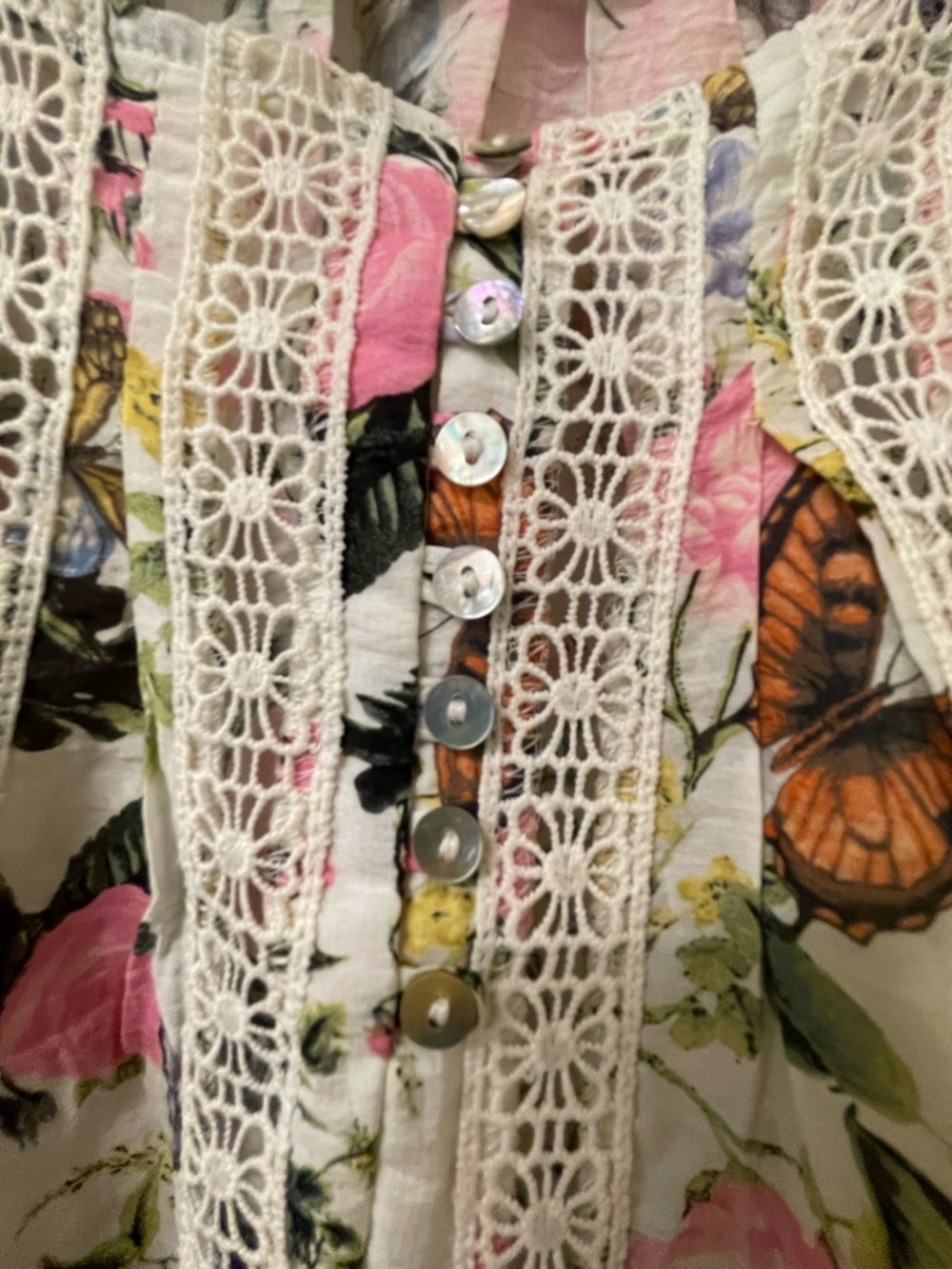 Fig & Flower Floral Crochet Detail Top
