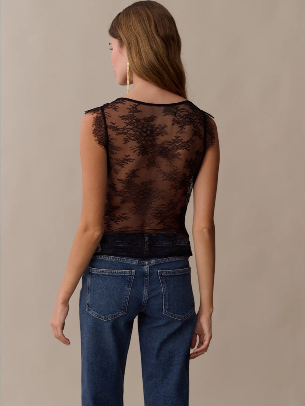 o.p.t Clarissa Black Sheer Lace High-Neck Top