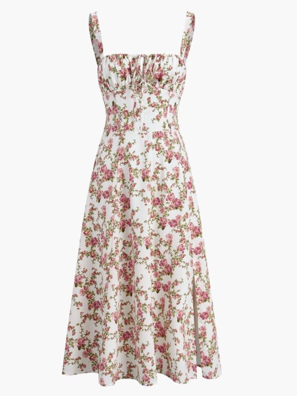 Floral Lace-Up Corset Midi Dress